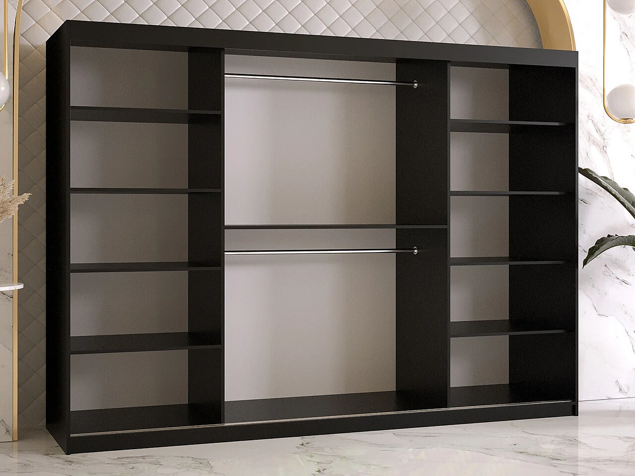 Armario Hartford 469, Nogal|Negro, 200x250x62cm, Puertas de armario: Correderas