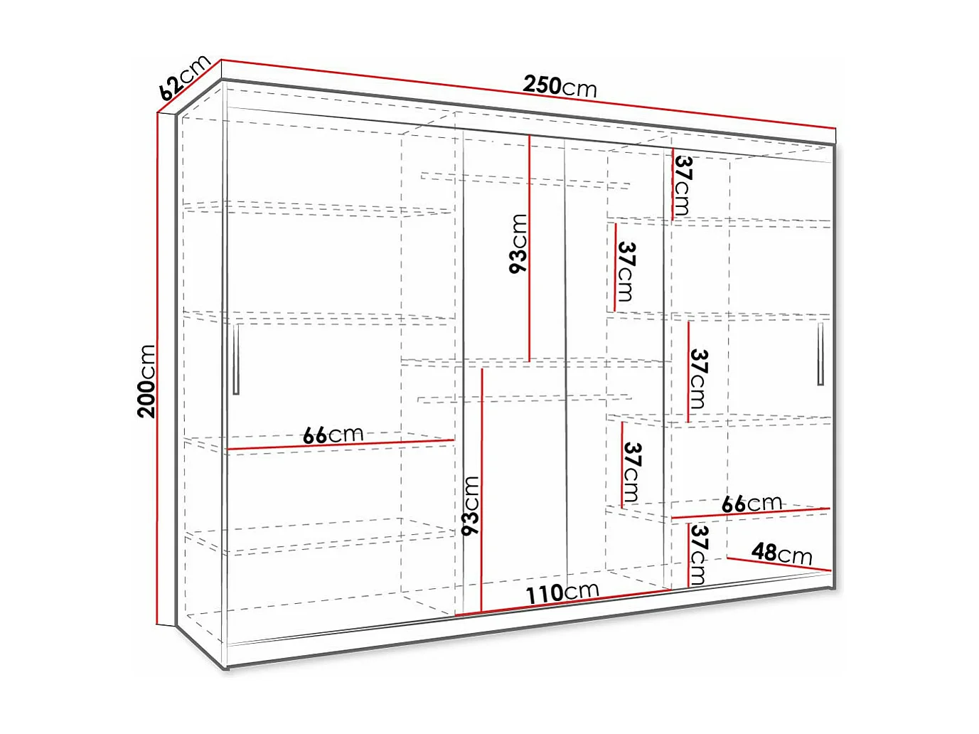 Armario Hartford 469, Nogal|Negro, 200x250x62cm, Puertas de armario: Correderas