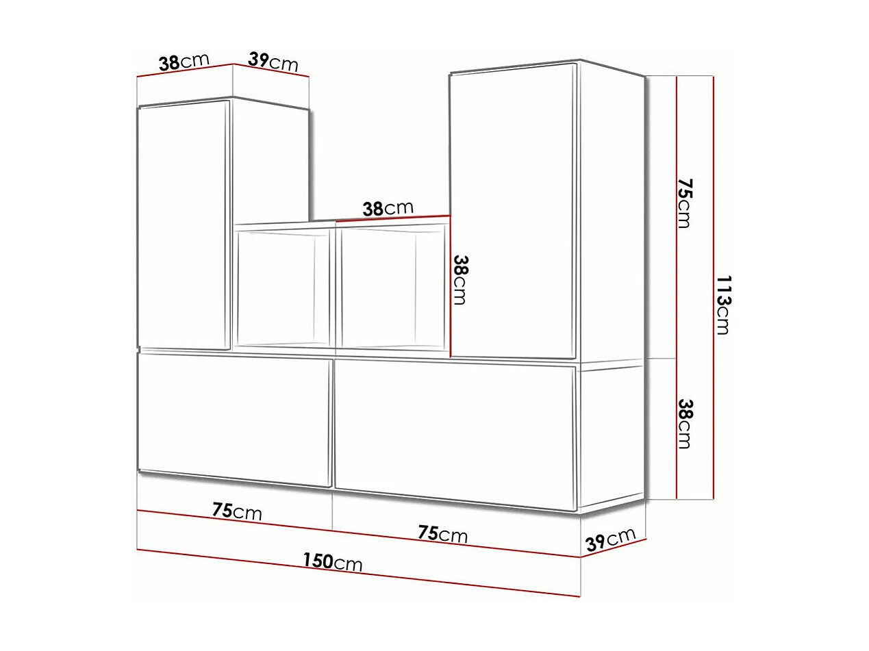 Ensemble d'armoires Corbele 123, Blanc, 113x150x39cm, MDF|Stratifié