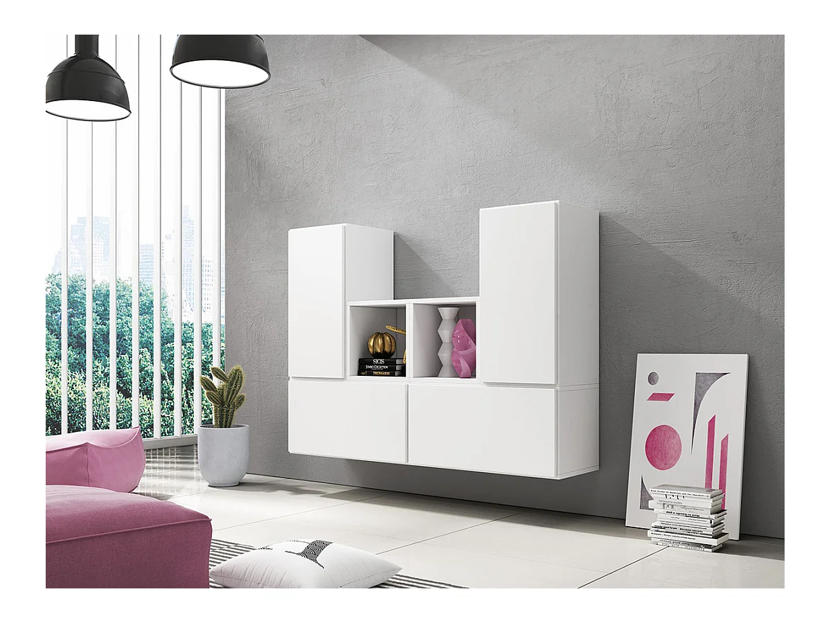 Ensemble d'armoires Corbele 123, Blanc, 113x150x39cm, Stratifié|MDF