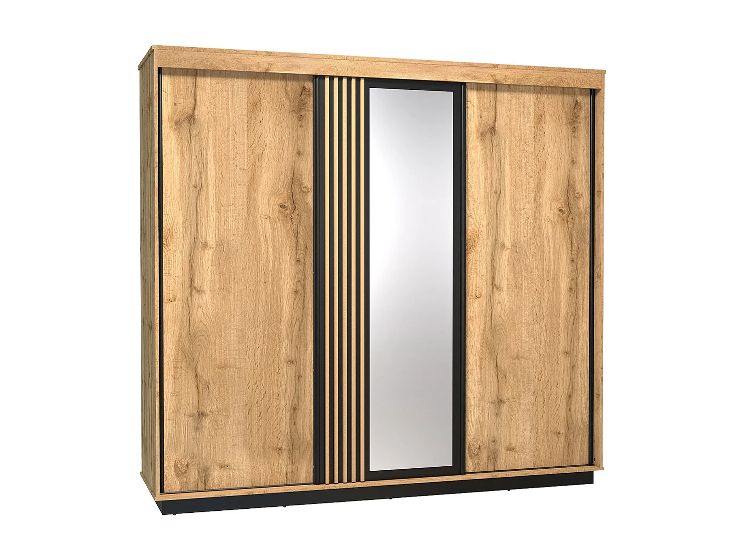 Armoire Tenodeu 123, Chêne wotan|Noir, 224x240x66cm, Portes d'armoire: Coulissantes