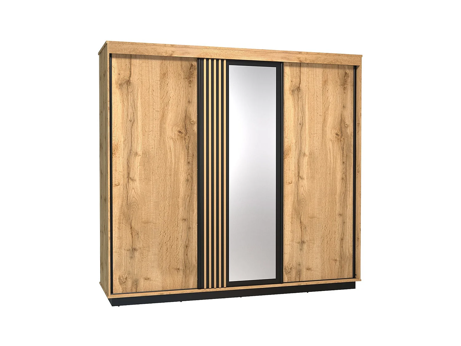 Armoire Tenodeu 123, Noir|Chêne wotan, 224x240x66cm, Portes d'armoire: Coulissantes