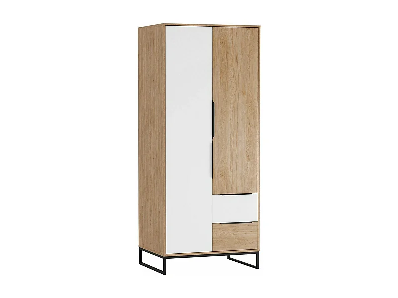 Armario Romcama 106, Hickory roble|Blanco, 190x80x60cm, Puertas de armario: Con bisagras