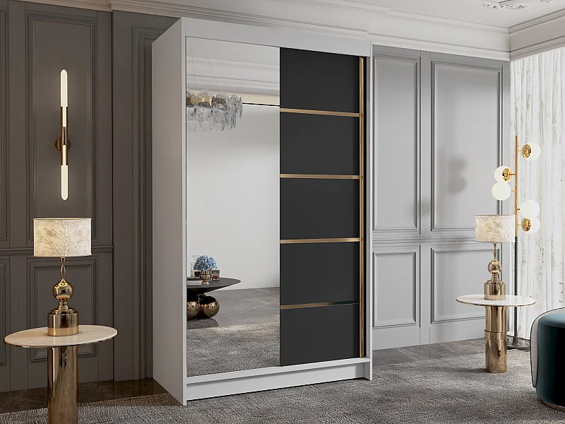 Armoire Closico 189, Noir|Blanc, 200x100x58cm, Portes d'armoire: Coulissantes