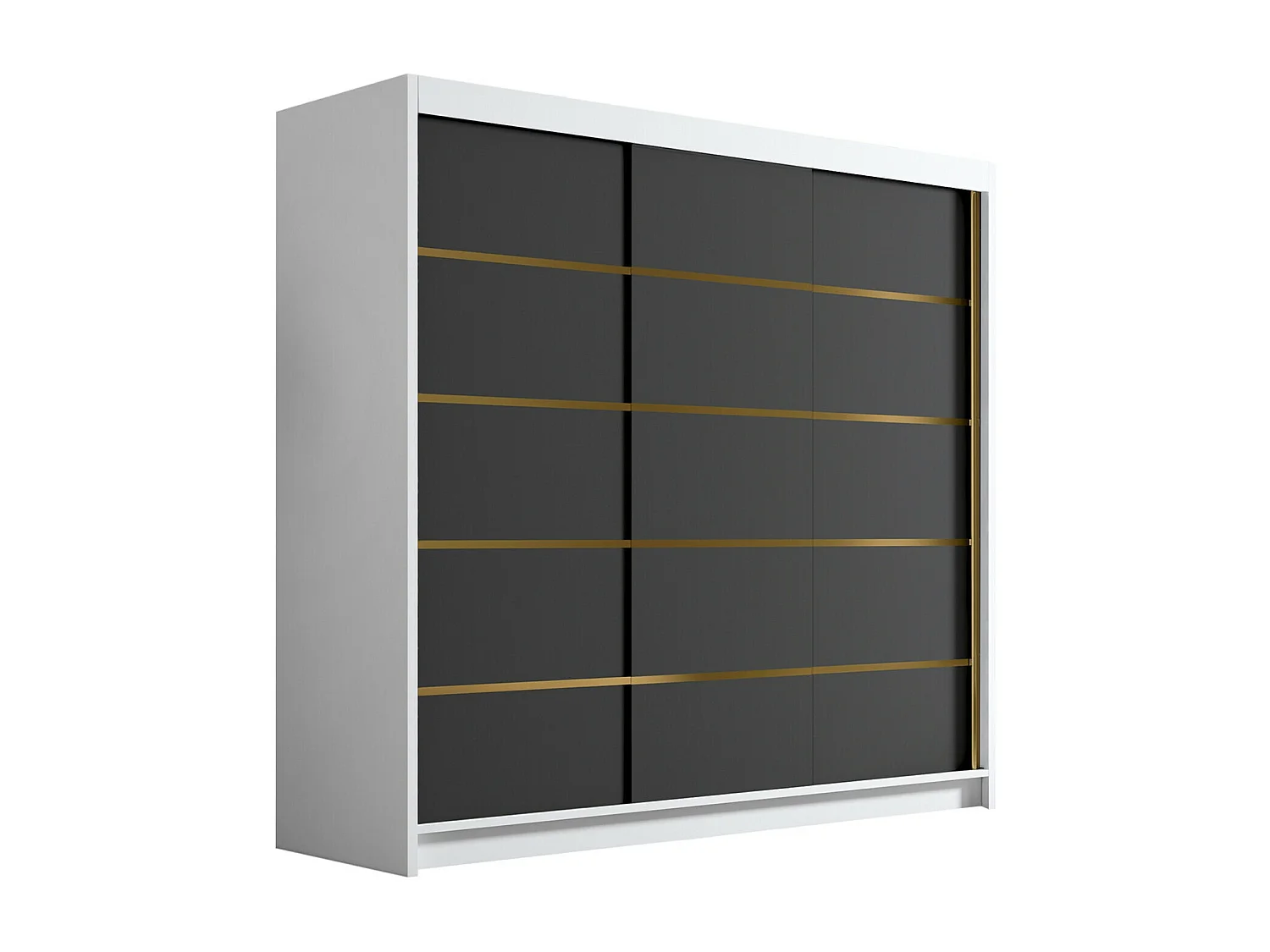 Armoire Closico 185, Blanc|Noir, 215x200x58cm, Portes d'armoire: Coulissantes