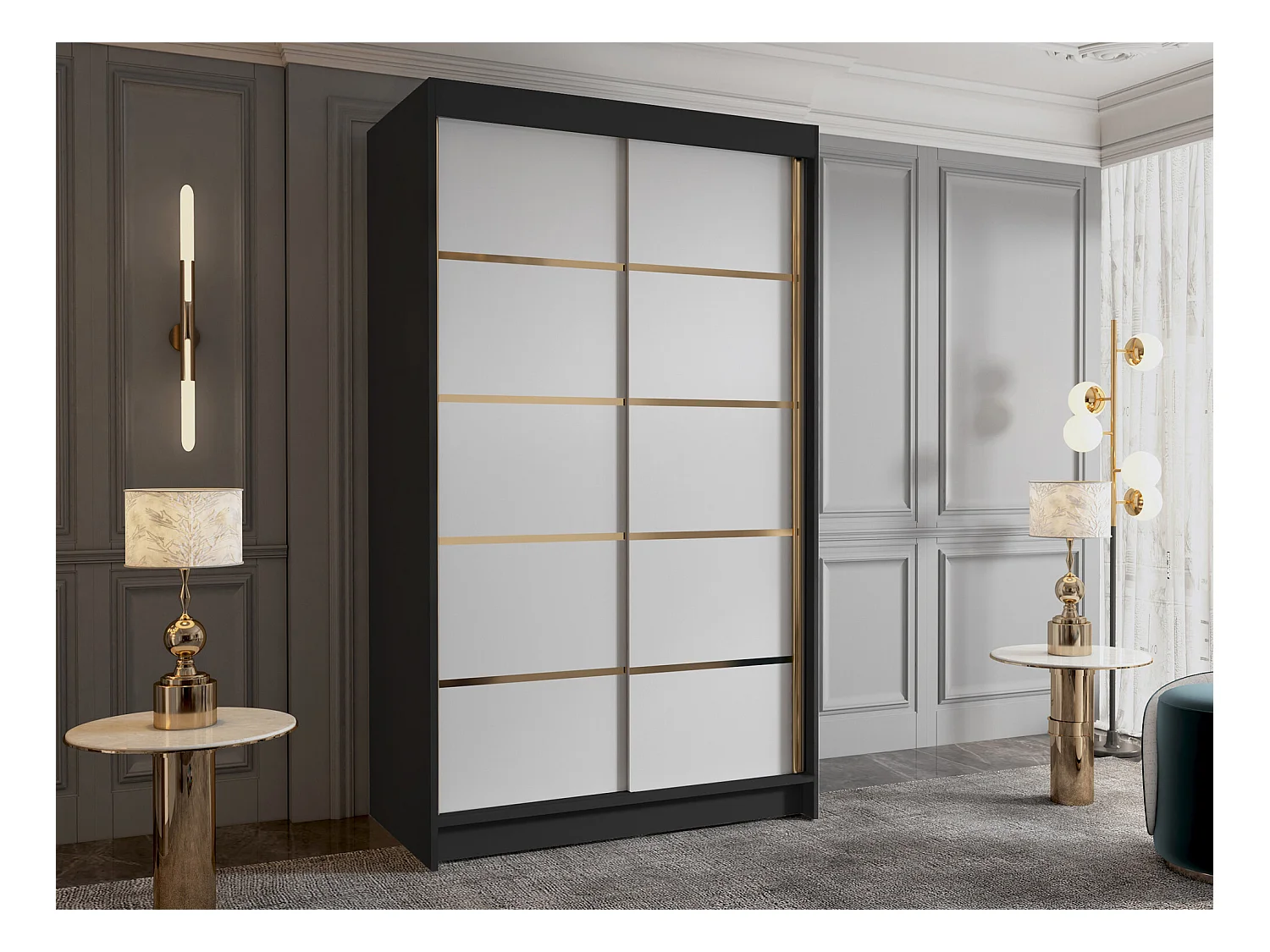 Armoire Closico 189, Noir|Blanc, 200x100x58cm, Portes d'armoire: Coulissantes