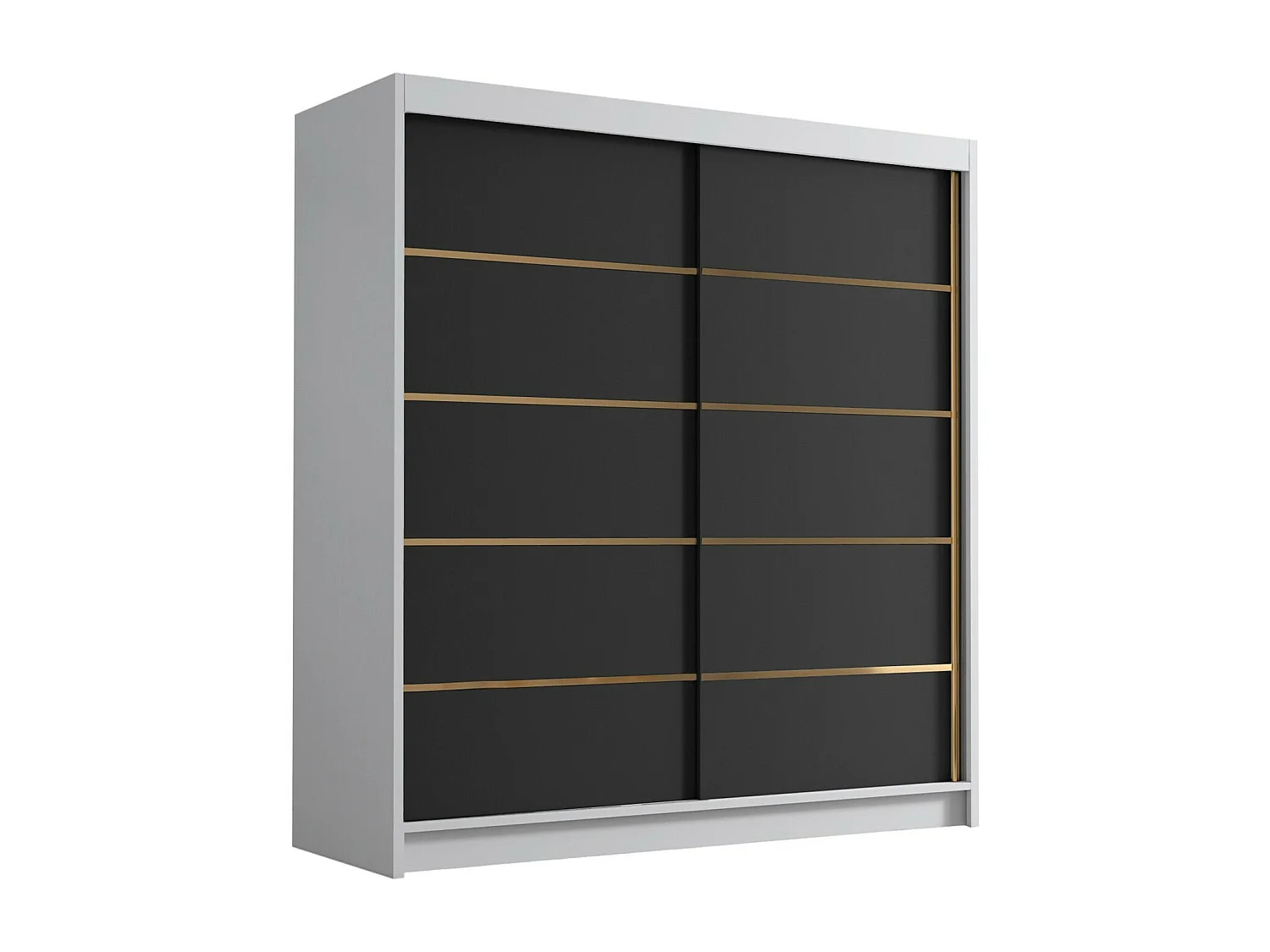 Armoire Closico 186, Blanc|Noir, 215x180x58cm, Portes d'armoire: Coulissantes