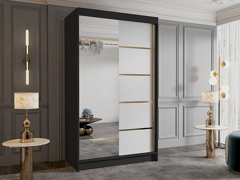 Armoire Closico 189, Noir|Blanc, 200x100x58cm, Portes d'armoire: Coulissantes