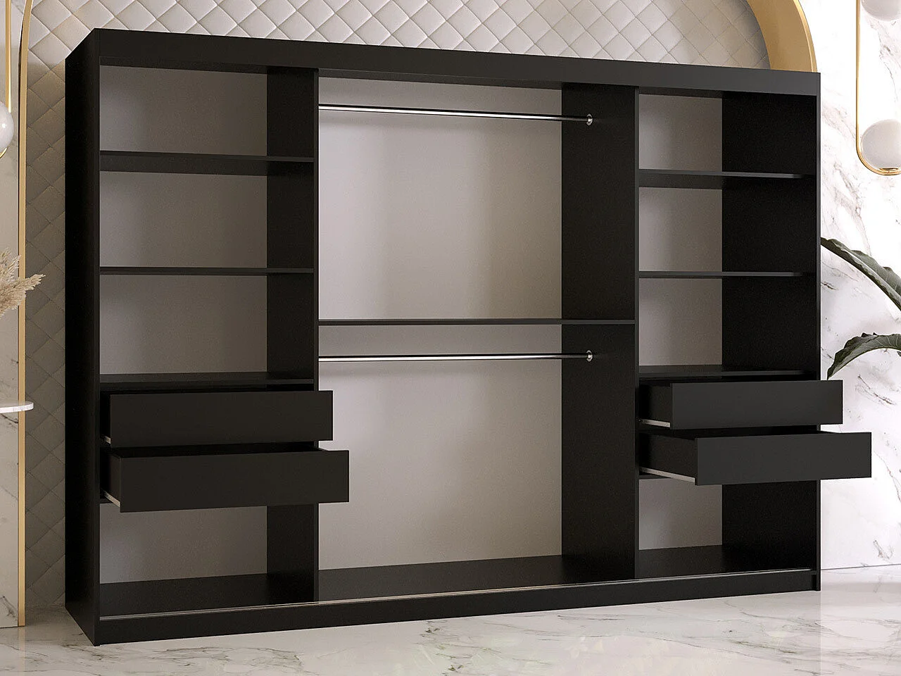 Armario Hartford 466, Nogal|Negro, 200x250x62cm, Puertas de armario: Correderas