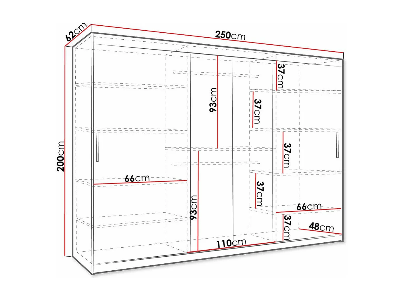 Armario Hartford 466, Nogal|Negro, 200x250x62cm, Puertas de armario: Correderas
