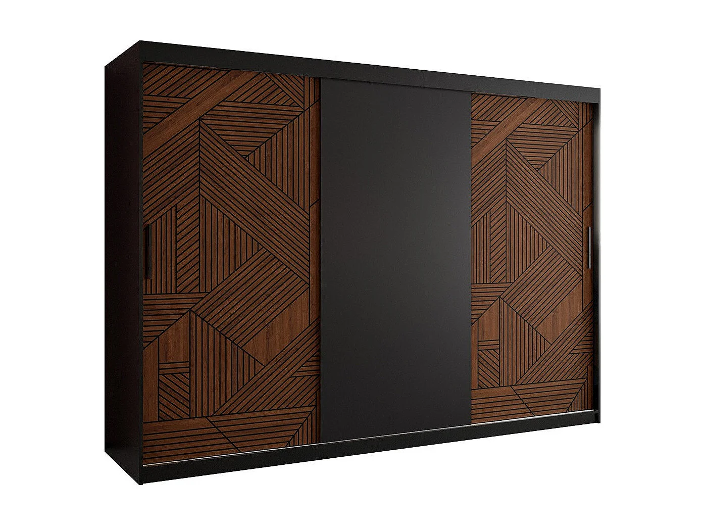 Armoire Hartford 466, Noir|Noyer, 200x250x62cm, Portes d'armoire: Coulissantes