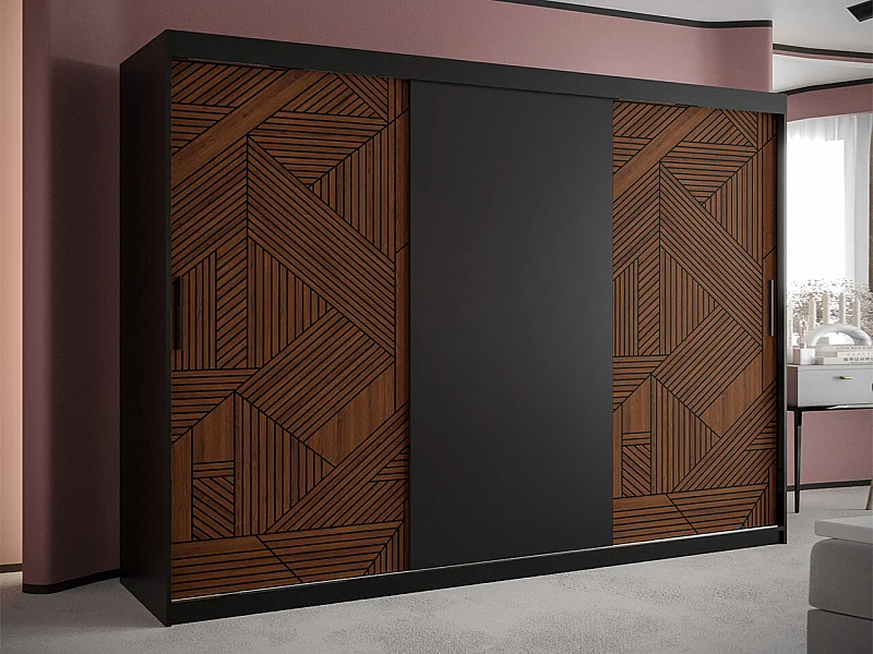 Armoire Hartford 466, Noir|Noyer, 200x250x62cm, Portes d'armoire: Coulissantes