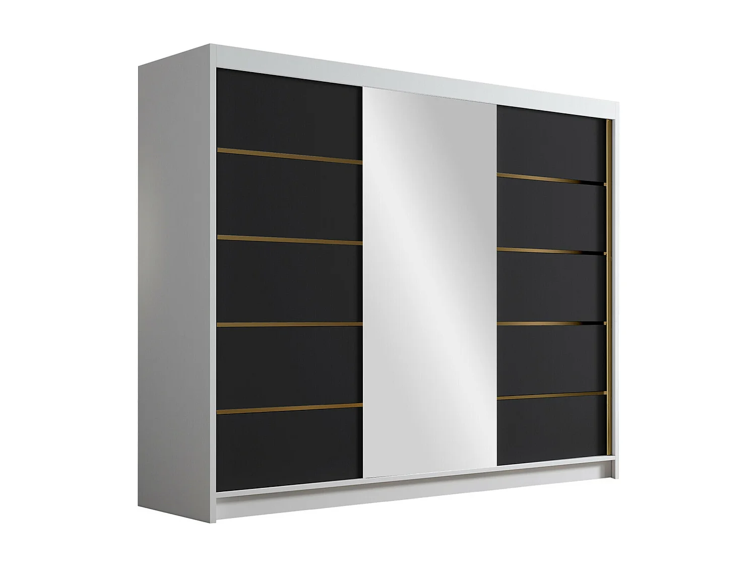 Armoire Closico 184, Noir|Blanc, 215x250x58cm, Portes d'armoire: Coulissantes