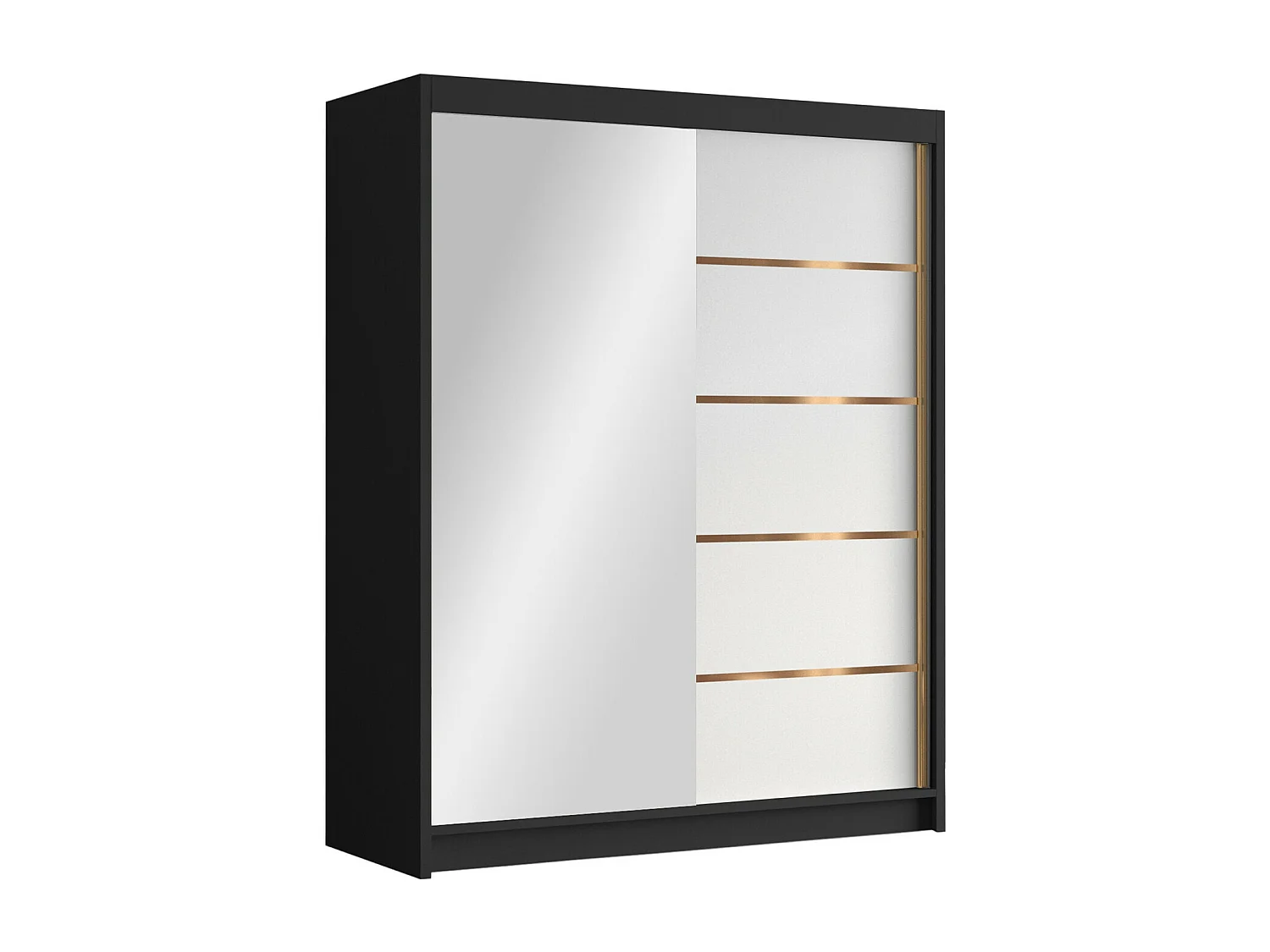 Armario Closico 187, Negro|Blanco, 200x150x58cm, Puertas de armario: Correderas