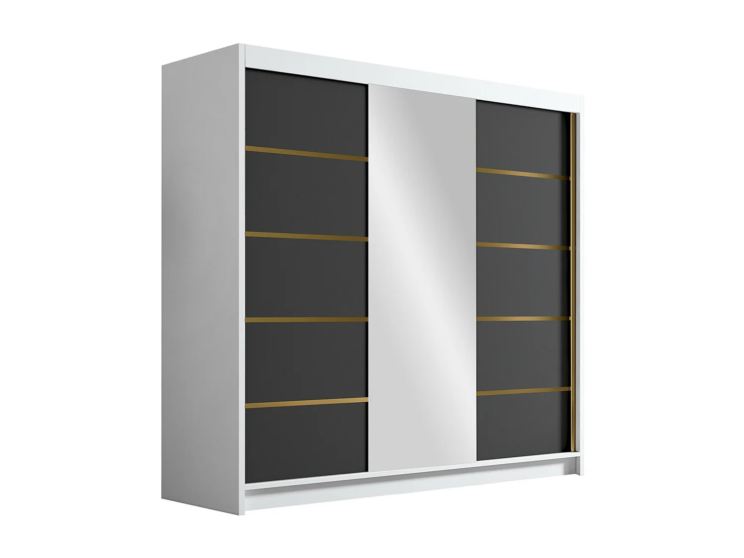 Armoire Closico 185, Noir|Blanc, 215x200x58cm, Portes d'armoire: Coulissantes