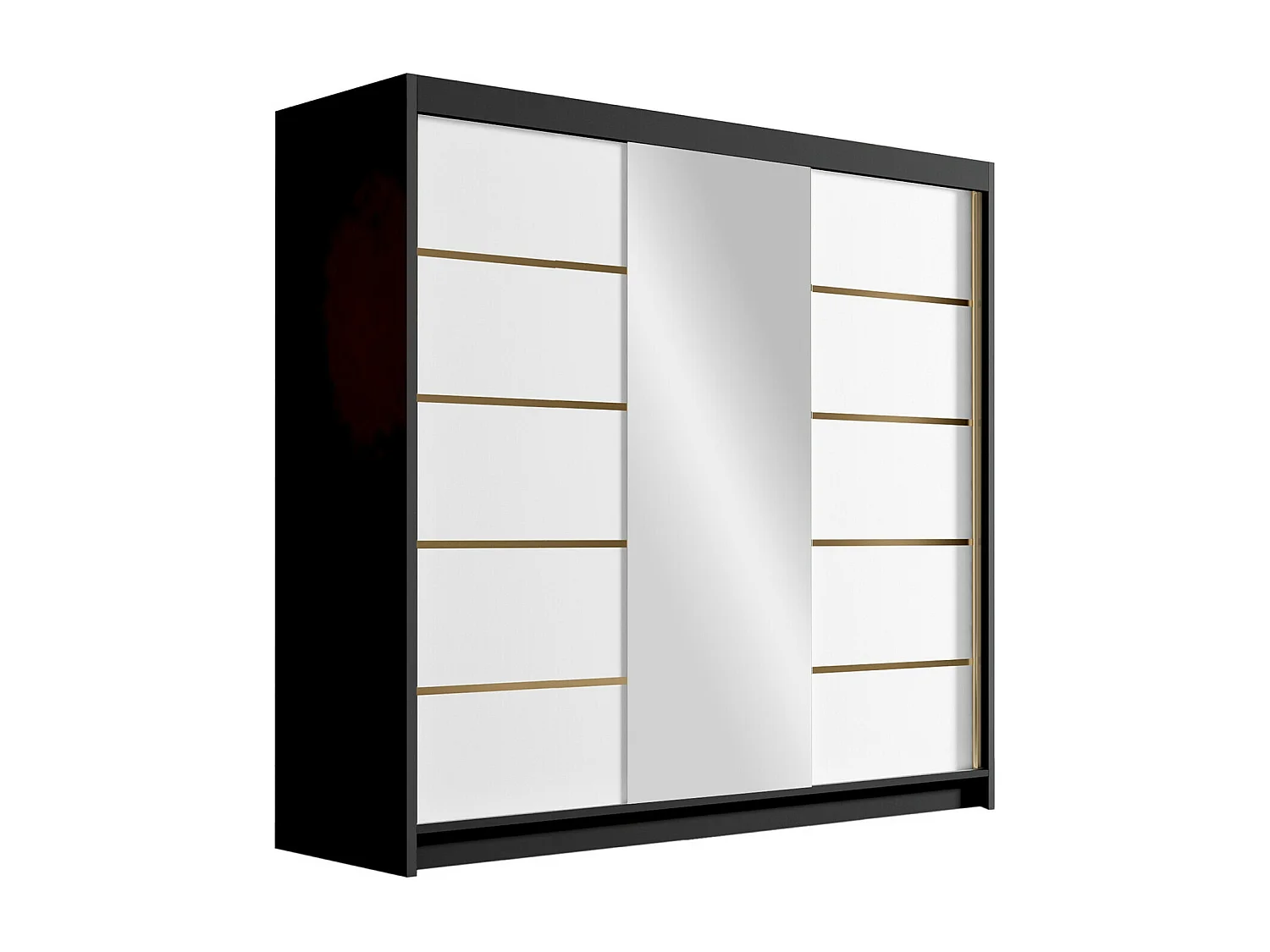 Armario Closico 185, Negro|Blanco, 215x200x58cm, Puertas de armario: Correderas