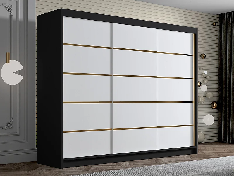 Armadio Closico 184, Bianco|Nero, 215x250x58cm, Porte armadi: Scorrevoli