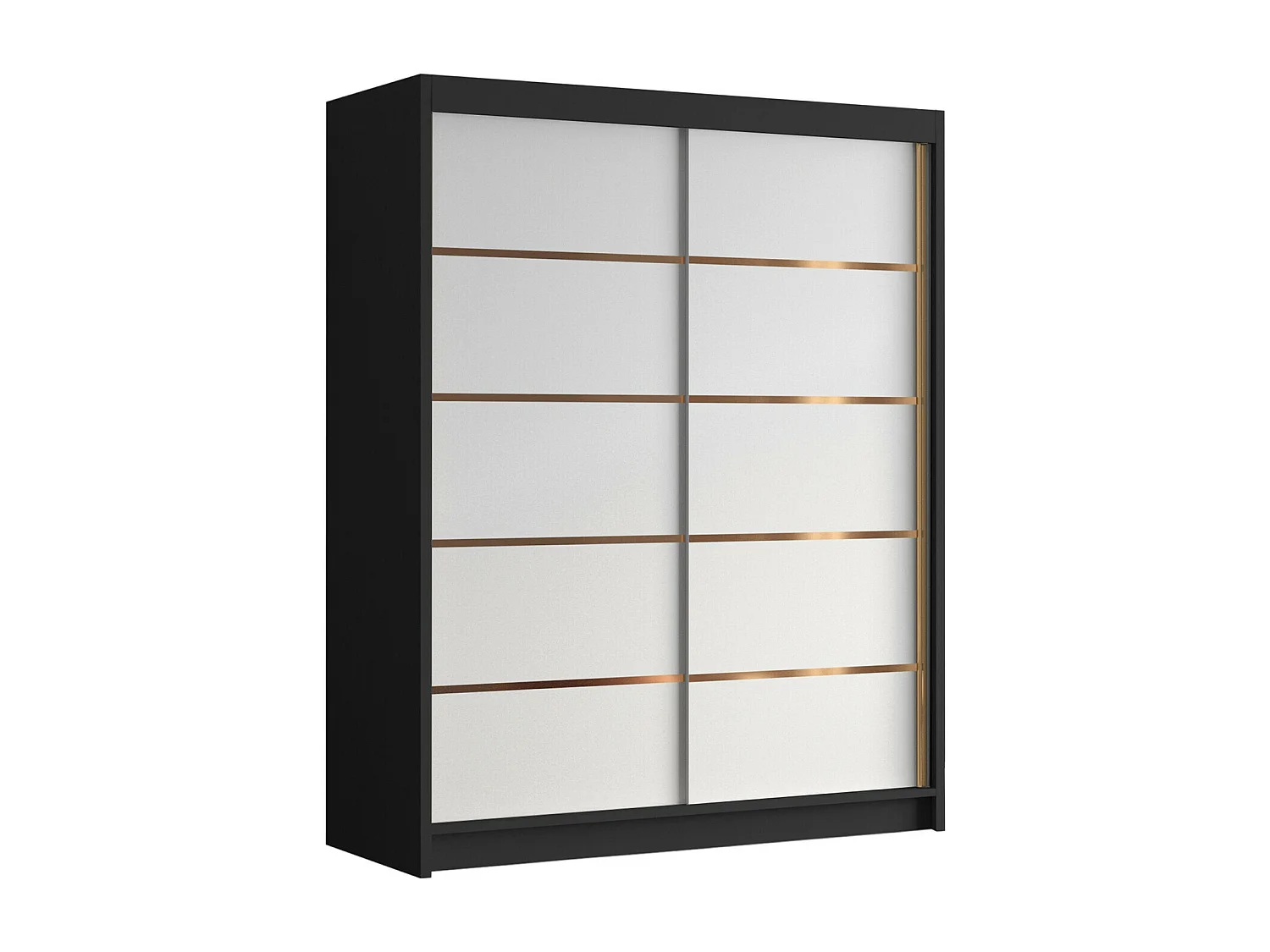 Armoire Closico 187, Blanc|Noir, 200x150x58cm, Portes d'armoire: Coulissantes
