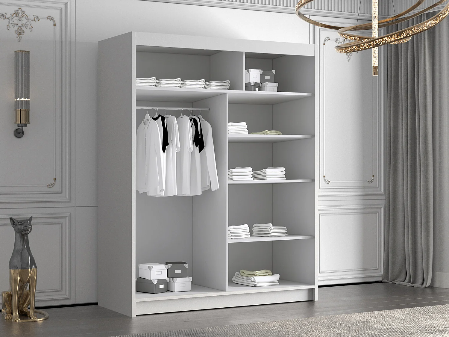 Armoire Closico 187, Blanc|Noir, 200x150x58cm, Portes d'armoire: Coulissantes
