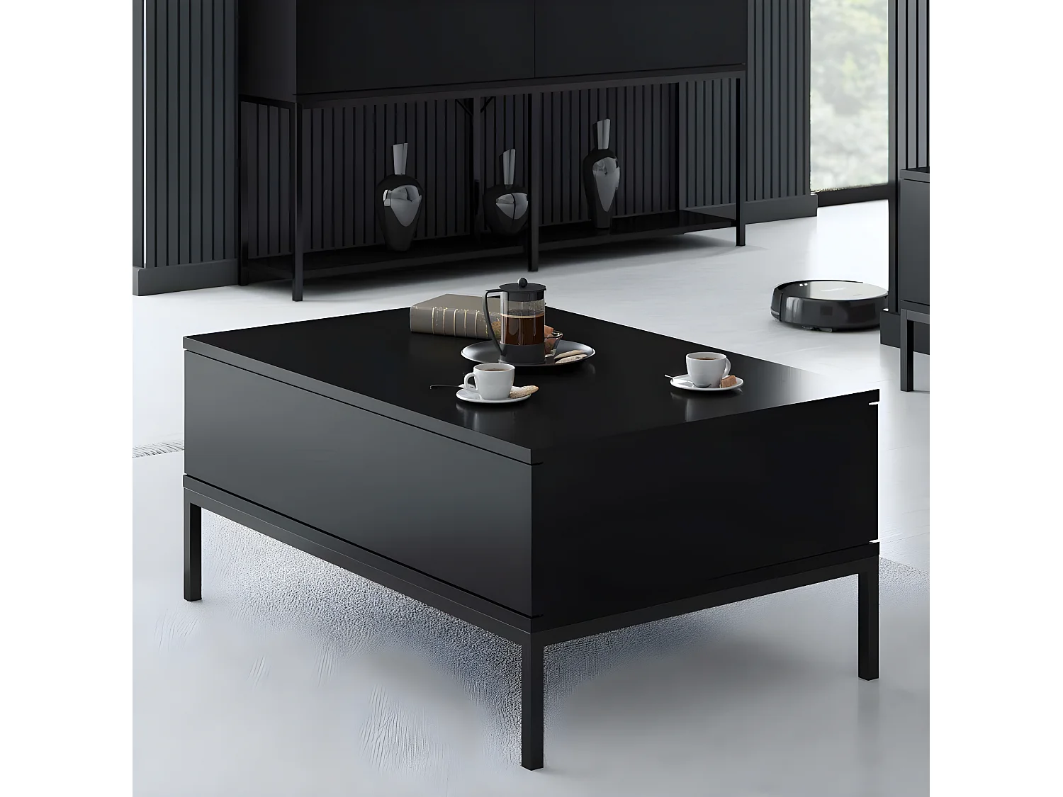 Table basse en agglomeré et métal Lord Noir