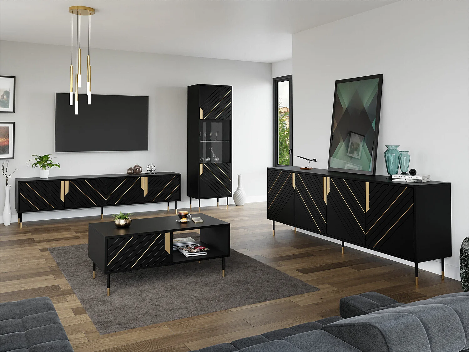 Mesa de centro Charlotte P102, Dorado|Negro, 46x60x110cm, Aglomerado laminado, Angular