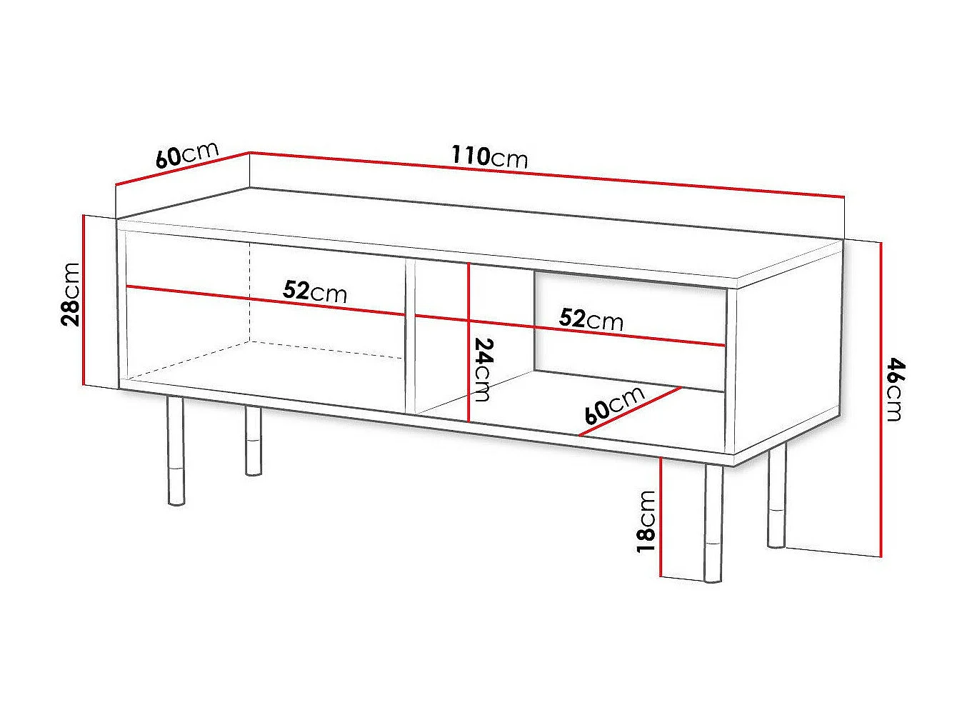 Mesa de centro Charlotte P102, Dorado|Negro, 46x60x110cm, Aglomerado laminado, Angular
