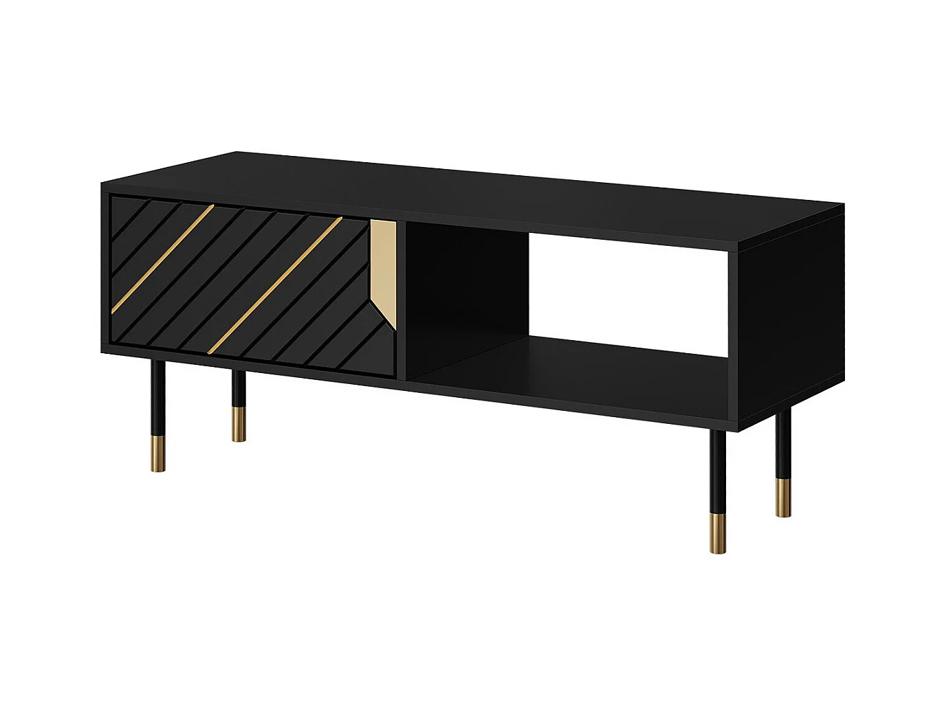 Table basse Elmteo 102, Noir|Doré, 46x60x110cm, Stratifié, Angulaire