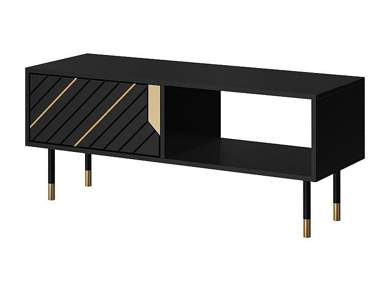 Tavolino da caffè Charlotte P102, D'oro|Nero, 46x60x110cm, Truciolare laminato, Angolare
