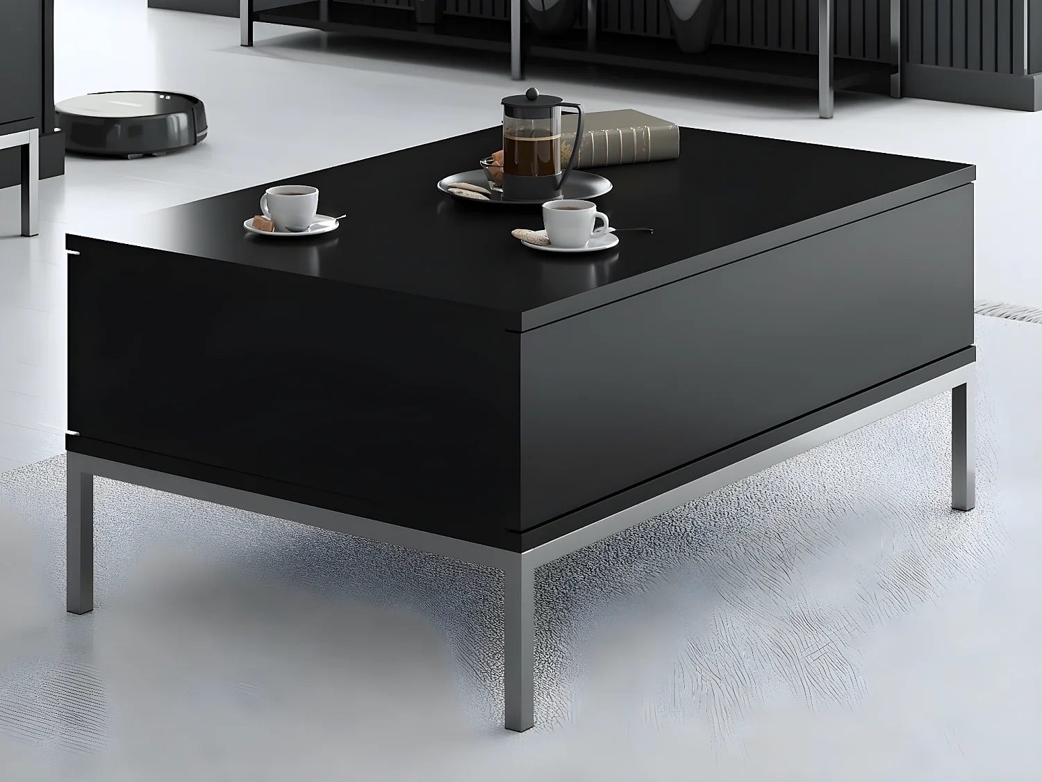 Table basse en agglomeré et métal Lord Noir et argenté