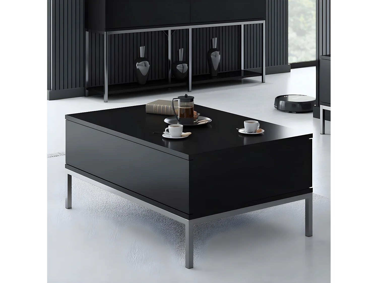 Table basse en agglomeré et métal Lord Noir et argenté