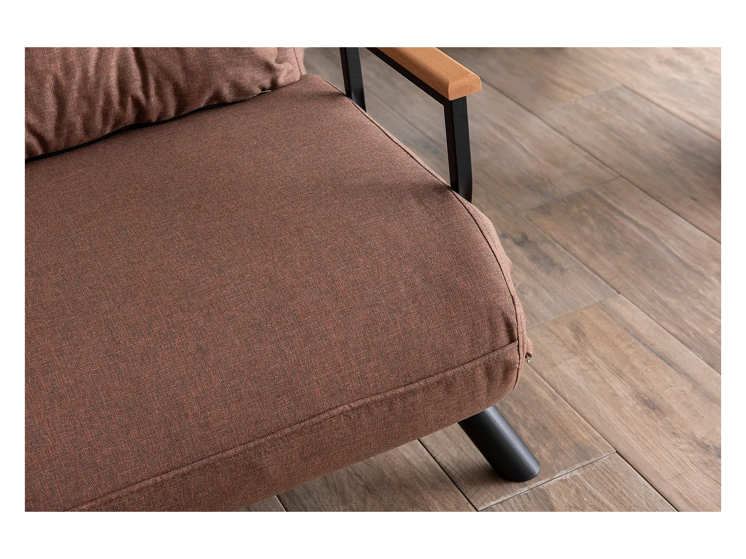 Canapé 2 places convertible Yolanda Métal Noir et Lin Marron clair