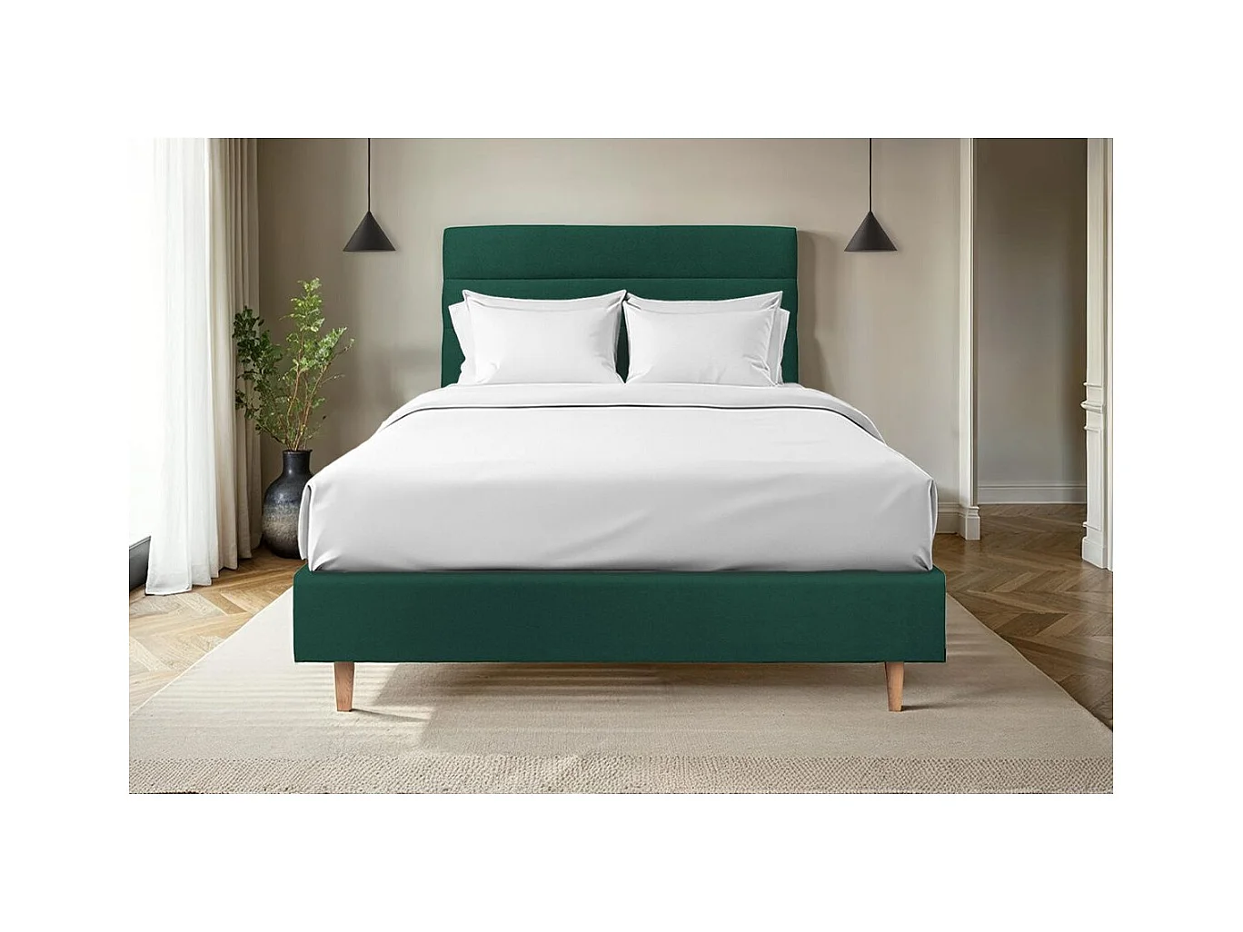 Tete de lit Lignes Velours Vert L 200 cm - Ep 10 cm rembourré
