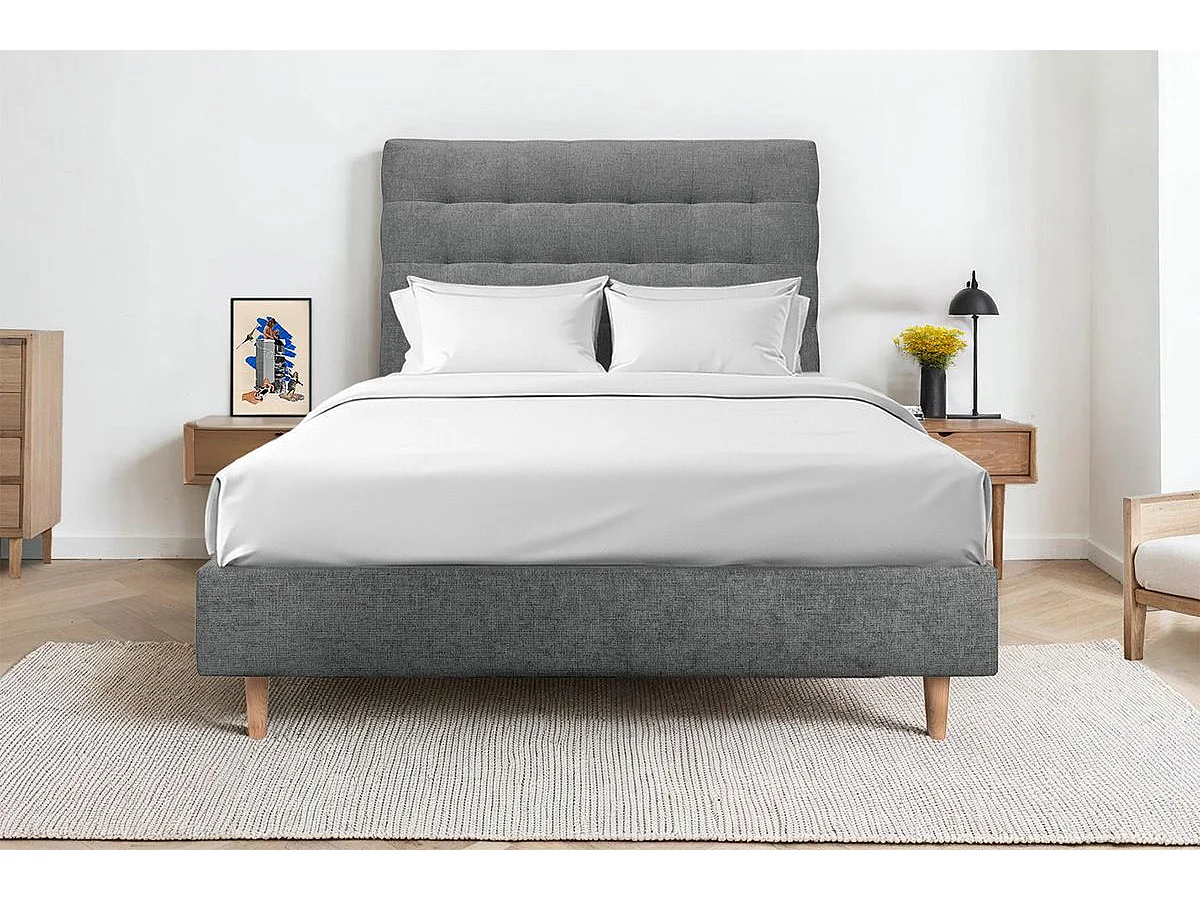 Tete de lit Capitonnée Tissu Gris anthracite L 180 cm - Ep 10 cm rembourré