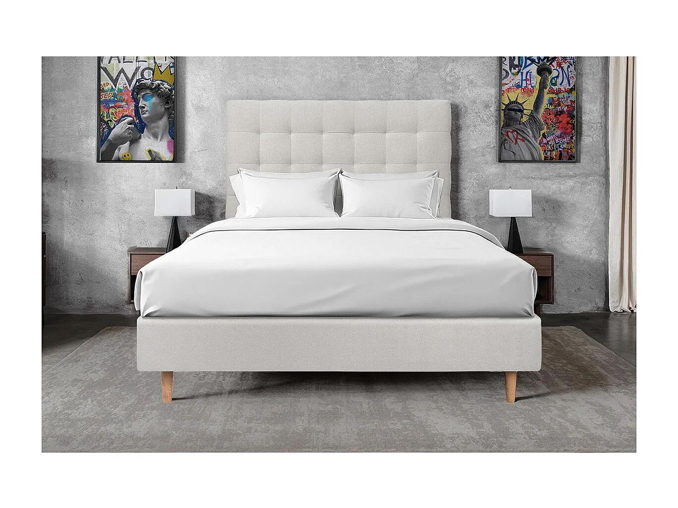 Tete de lit Capitonnée Velours Gris clair L 180 cm - Ep 10 cm rembourré