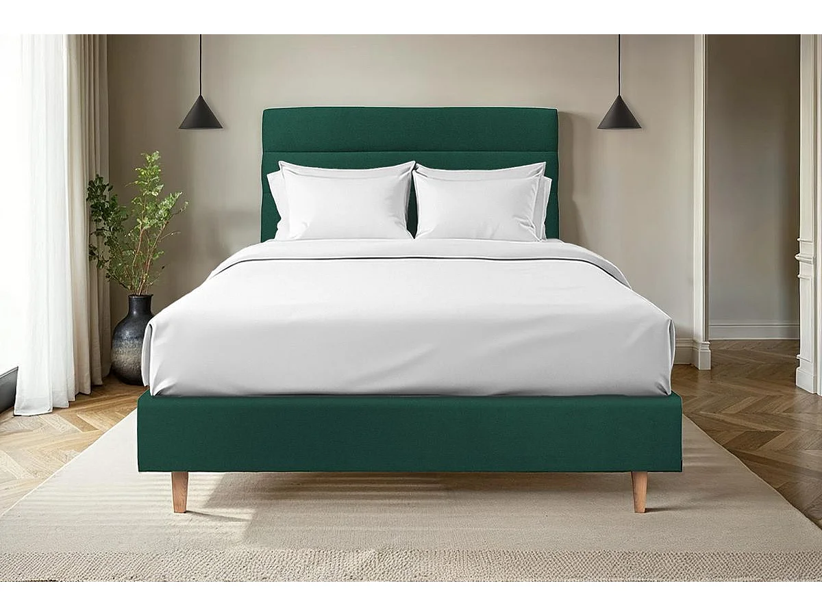 Tete de lit Lignes Velours Vert L 160 cm - Ep 10 cm rembourré