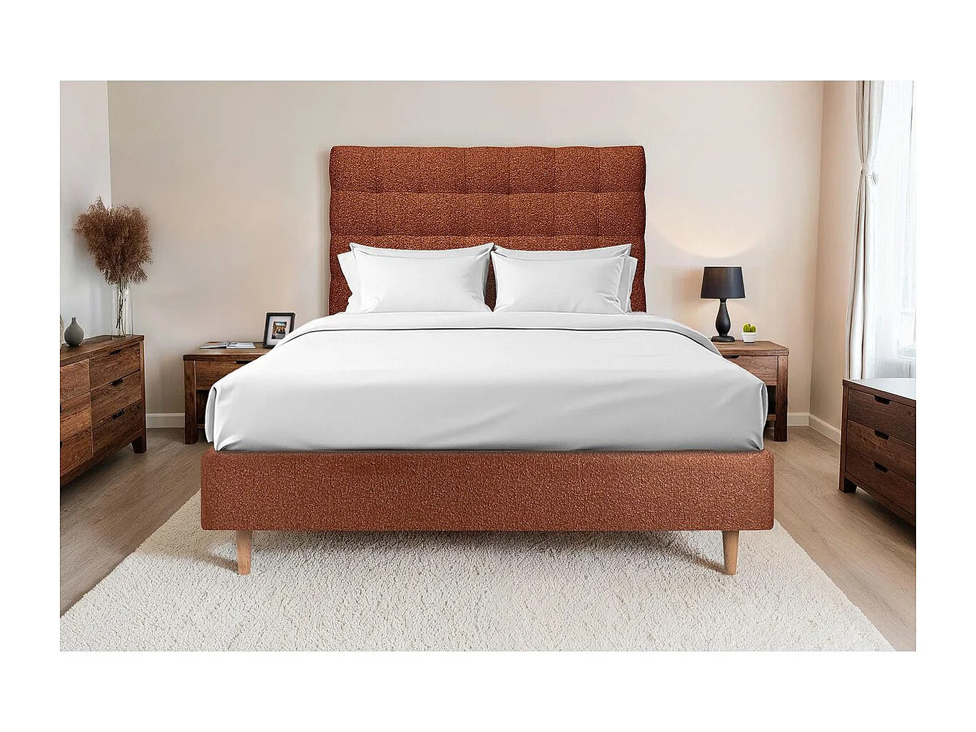 Tete de lit Capitonnée Bouclette Terracotta L 180 cm - Ep 10 cm rembourré