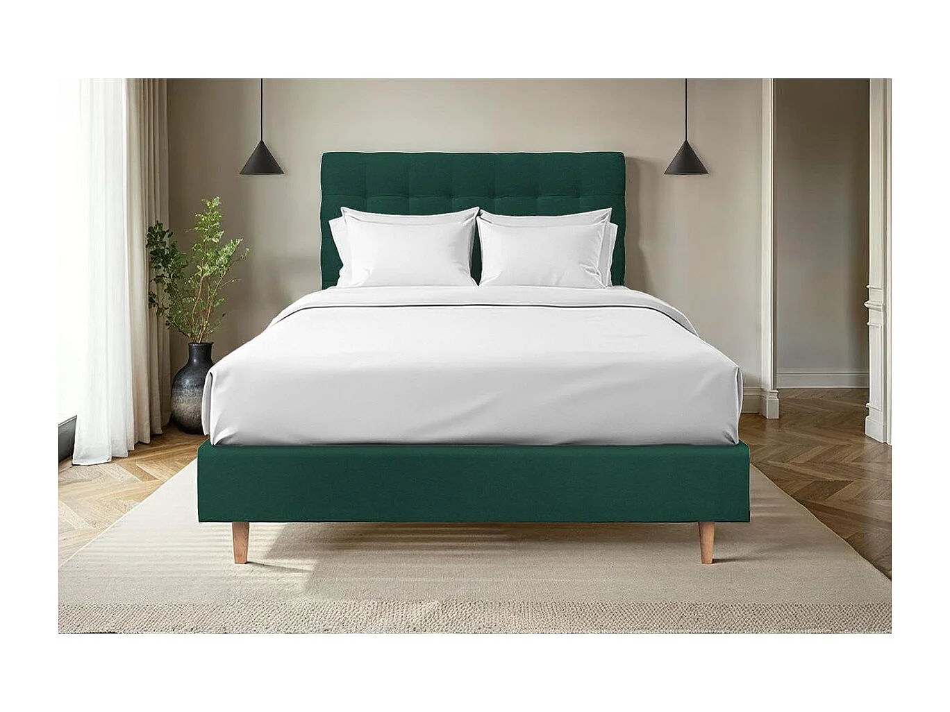 Tete de lit Capitonnée Velours Vert L 180 cm - Ep 10 cm rembourré