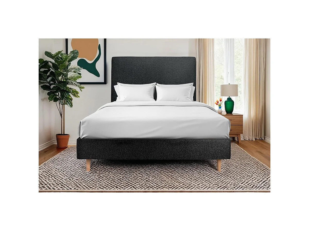 Tete de lit Tapissée Bouclette Noir L 180 cm - Ep 10 cm rembourré