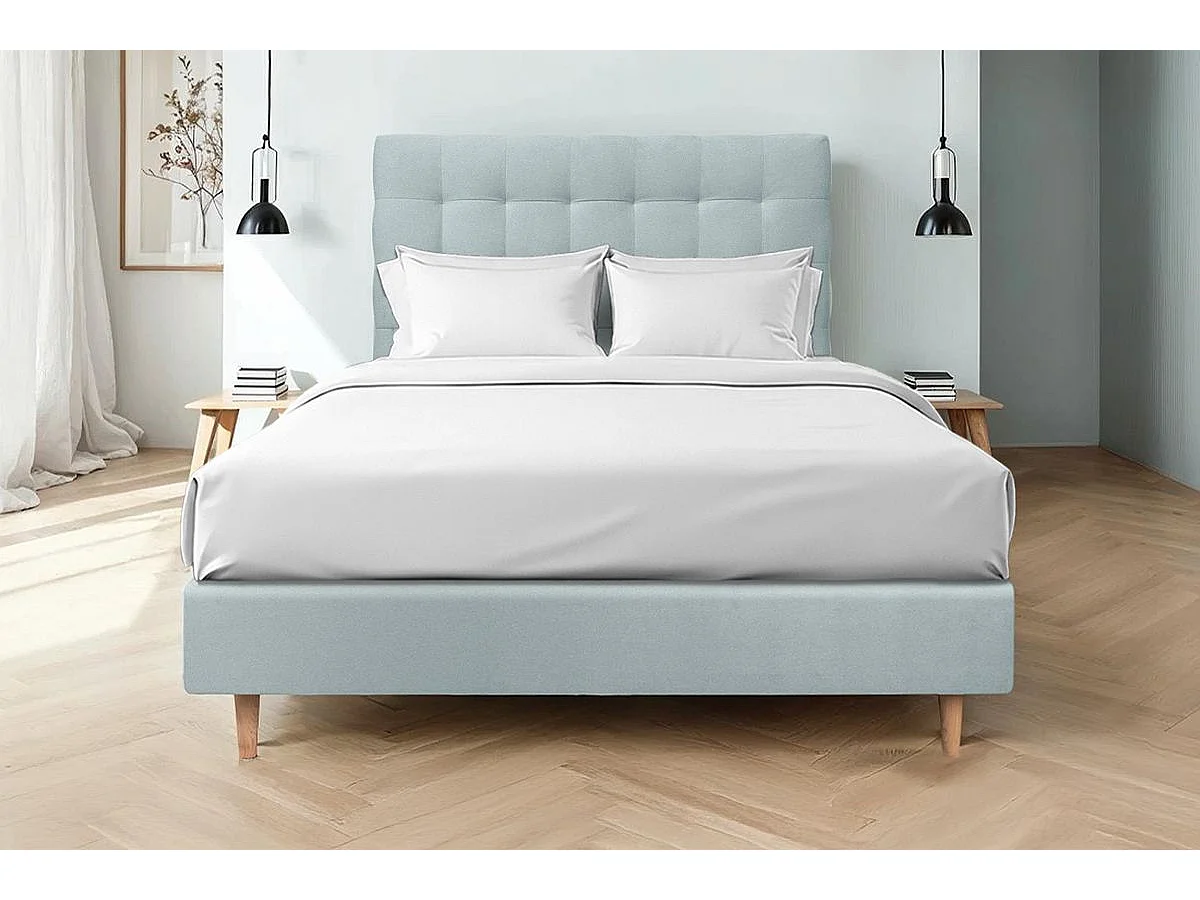 Tete de lit Capitonnée Velours Gris bleuté L 160 cm - Ep 10 cm rembourré