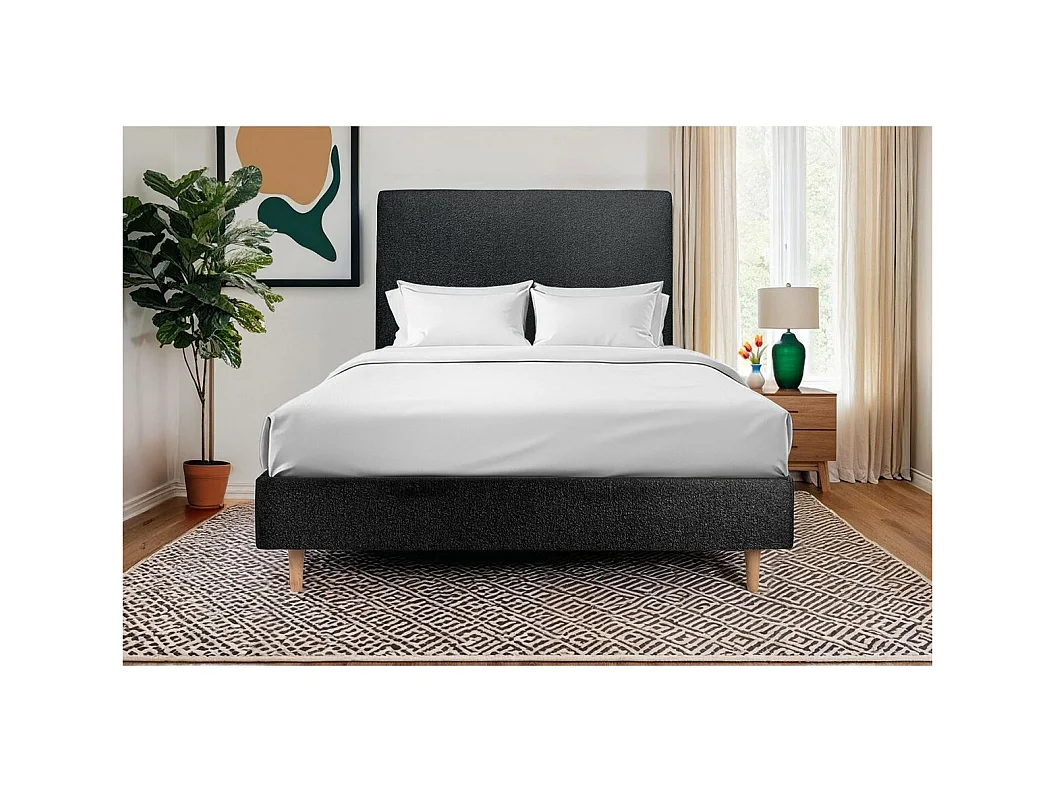 Tete de lit Tapissée Bouclette Noir L 140 cm - Ep 10 cm rembourré