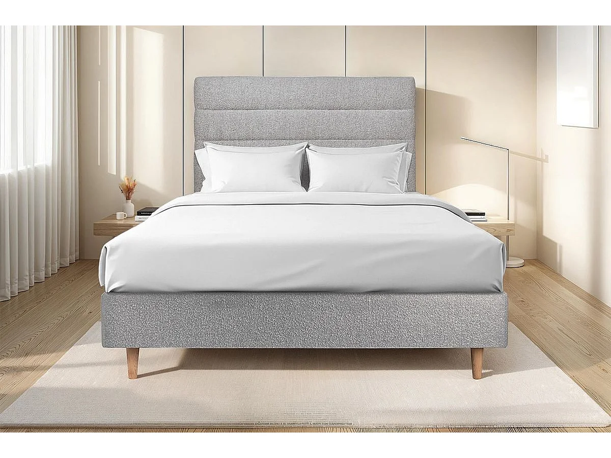 Tete de lit Lignes Bouclette Gris L 160 cm - Ep 10 cm rembourré