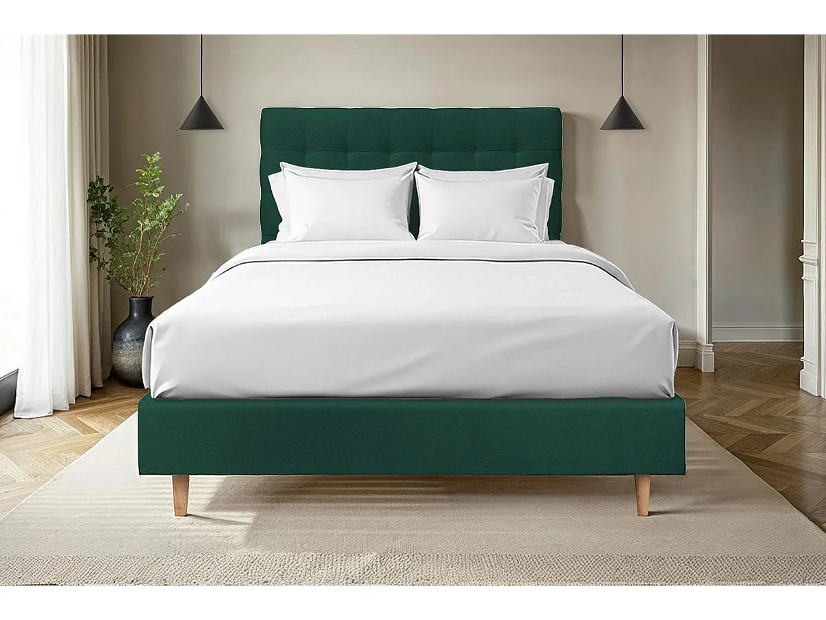 Tete de lit Capitonnée Velours Vert L 200 cm - Ep 10 cm rembourré