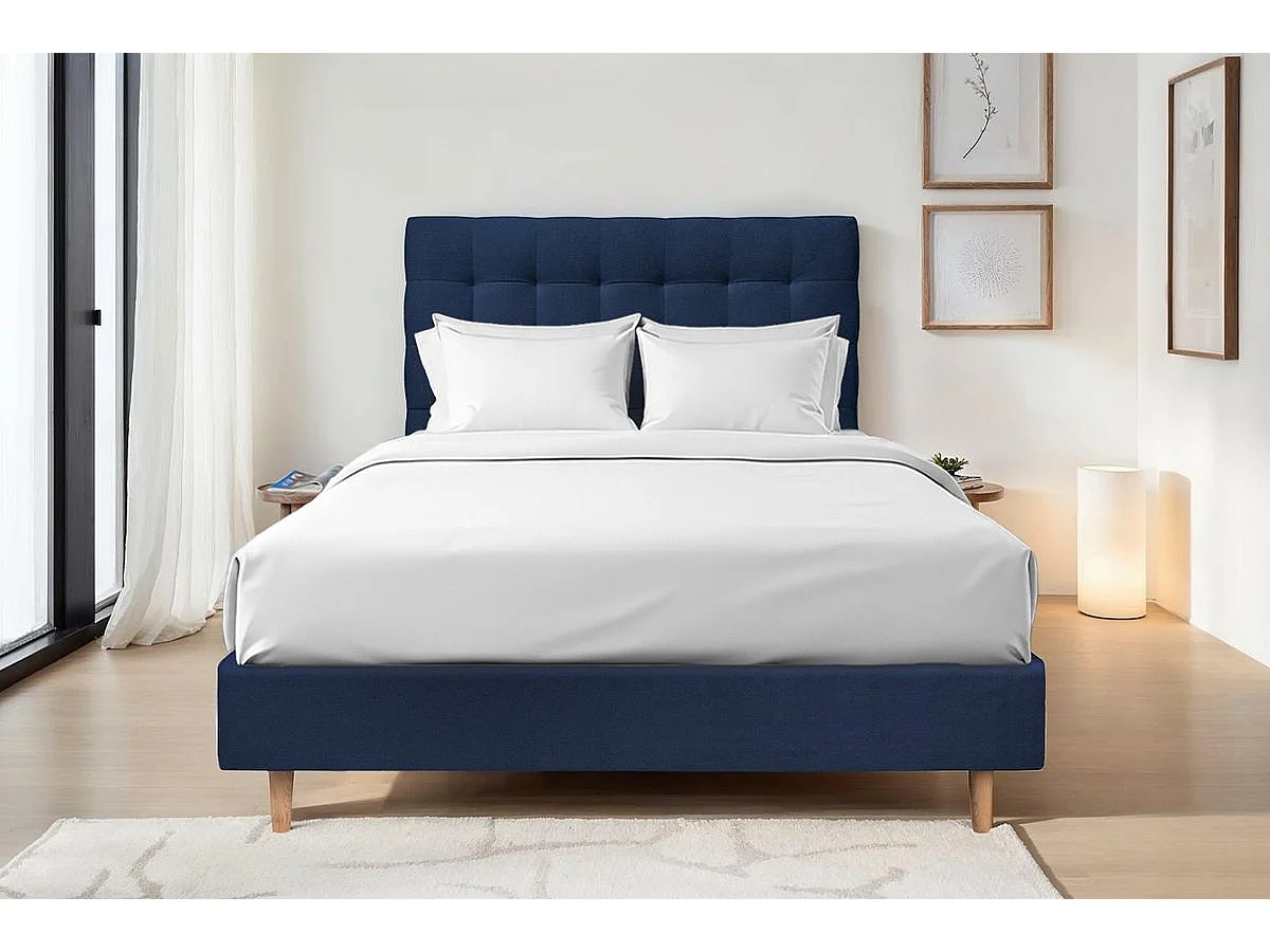 Tete de lit Capitonnée Velours Bleu L 180 cm - Ep 10 cm rembourré