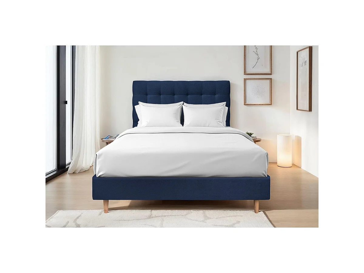 Tete de lit Capitonnée Velours Bleu L 140 cm - Ep 10 cm rembourré
