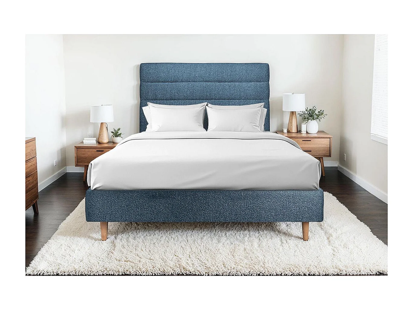 Tete de lit Lignes Bouclette Bleue L 160 cm - Ep 10 cm rembourré