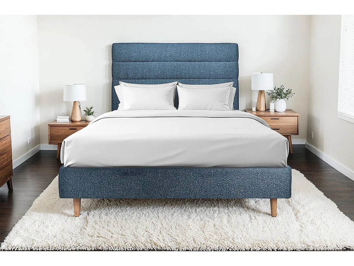 Tete de lit Lignes Bouclette Bleue L 160 cm - Ep 10 cm rembourré