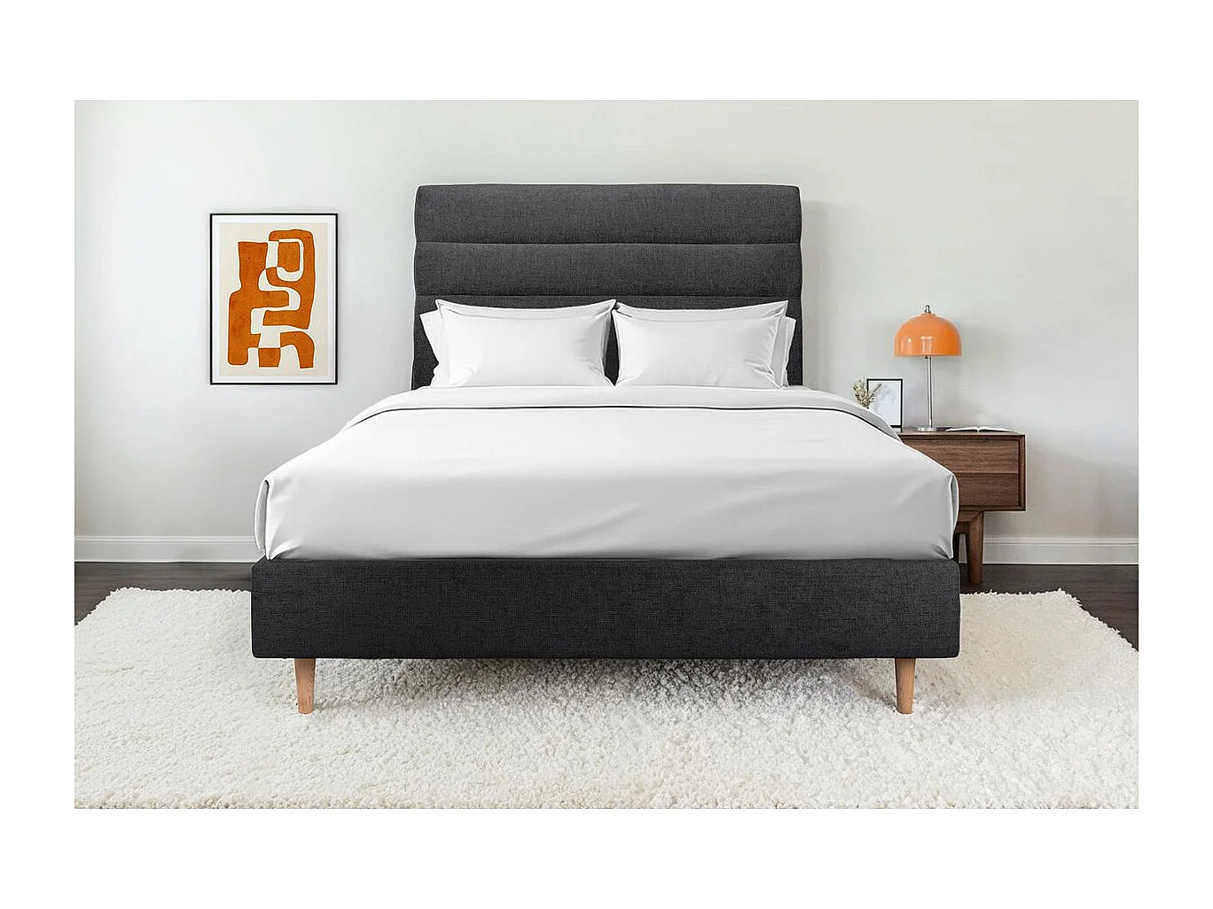 Tete de lit Lignes Tissu Noir L 160 cm - Ep 10 cm rembourré