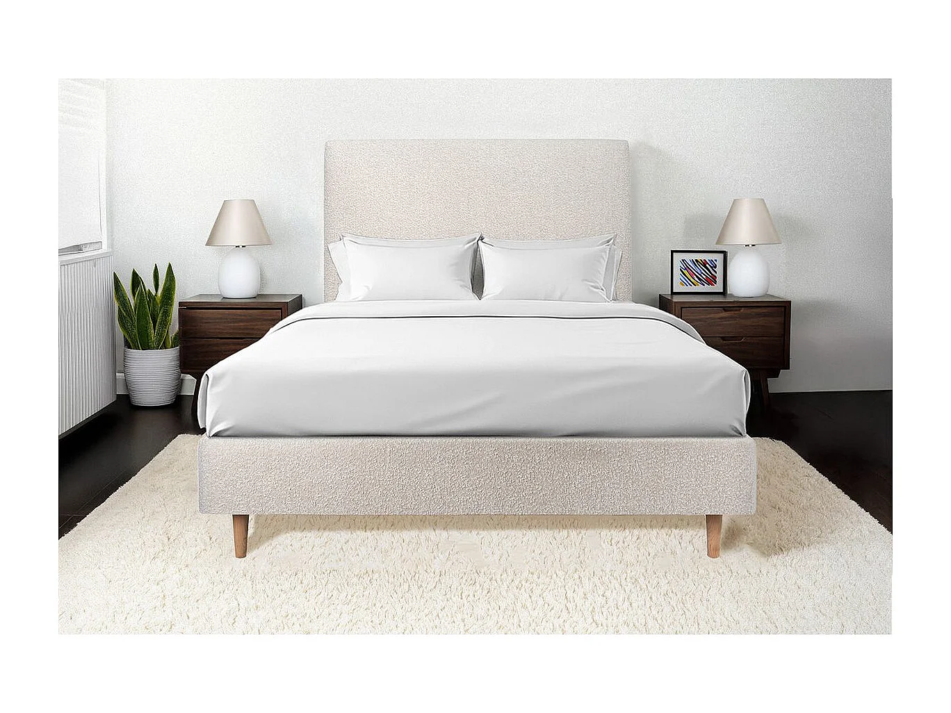 Tete de lit Tapissée Bouclette Beige L 180 cm - Ep 10 cm rembourré