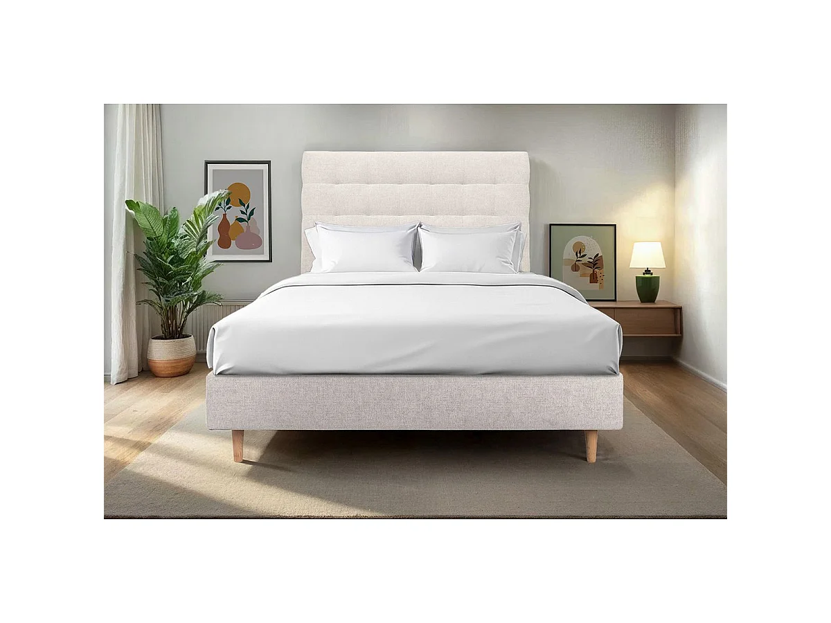 Tete de lit Capitonnée Tissu Beige clair L 135 cm - Ep 10 cm rembourré
