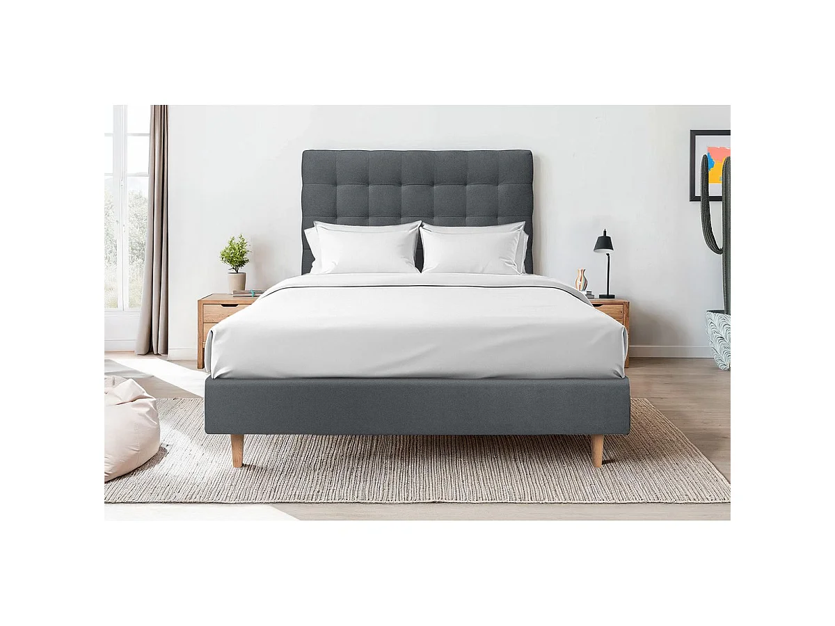 Tete de lit Capitonnée Velours Gris anthracite L 180 cm - Ep 10 cm rembourré